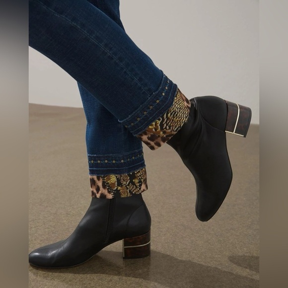 Chico's Tort Heel Black Boots Black Cheetah Size 8M - Picture 1 of 14